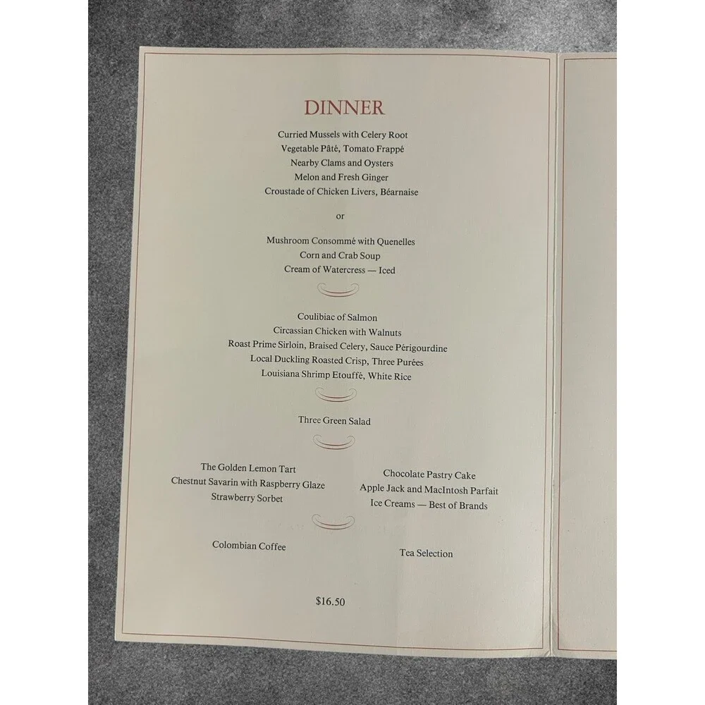 Windows on the World- 107th Floor- Twin Towers- New York, NY menu